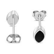 Black Onyx Lens Shaped Silver Earrings, e351st